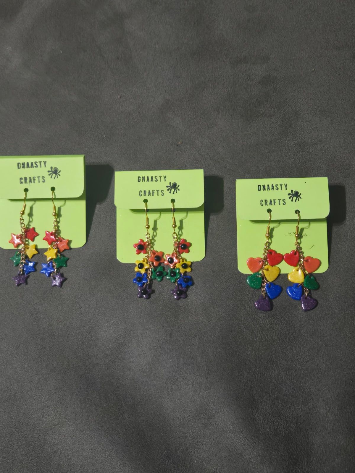 Handmade Polymer Clay Earrings Set: Heart, Star & Flower