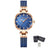 Elegant women's luxury quartz wristwatch with pink mother-of-pearl dial, crystal hour markers, rose gold mesh band, and water resistance