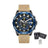 Luxury men's chronograph sports watch with large 48.5mm black bezel, black leather strap, rose gold case, and detailed dial with subdials and date window
