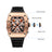 Black and orange MEGIR 2218 men's military chronograph watch with skeleton dial, silicone strap, and multiple subdials for outdoor sports