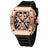 Black and orange MEGIR 2218 men's military chronograph watch with skeleton dial, silicone strap, and multiple subdials for outdoor sports