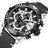 Luxury men's chronograph sports watch with large 48.5mm black bezel, black leather strap, rose gold case, and detailed dial with subdials and date window