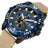Luxury men's chronograph sports watch with large 48.5mm black bezel, black leather strap, rose gold case, and detailed dial with subdials and date window