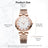 Silver luxury women's quartz bracelet watch with round face, crystal accents, Roman numerals, stainless steel band, elegant design