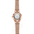 Silver luxury women's quartz bracelet watch with round face, crystal accents, Roman numerals, stainless steel band, elegant design