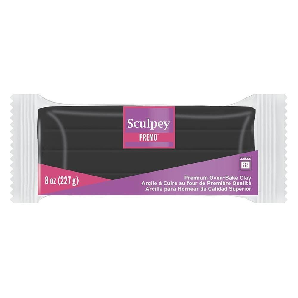 Premo Sculpey polymer clay 8oz black oven-bake clay in sealed packaging, soft and flexible for sculpting, jewelry making, and crafts