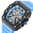 Black and orange MEGIR 2218 men's military chronograph watch with skeleton dial, silicone strap, and multiple subdials for outdoor sports