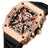 Black and orange MEGIR 2218 men's military chronograph watch with skeleton dial, silicone strap, and multiple subdials for outdoor sports