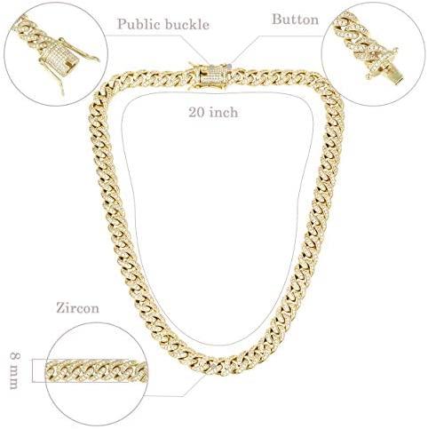 Gold Cuban link necklace with 8mm width, encrusted with sparkling cubic zirconia stones, size