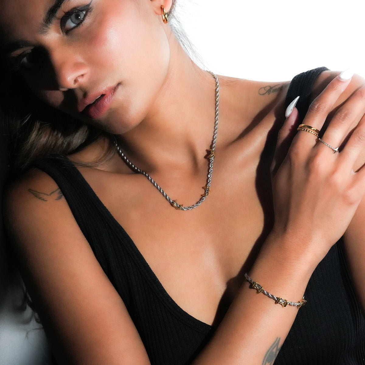 DRAGOSA Two-Tone Rope Chain Charm Bracelet