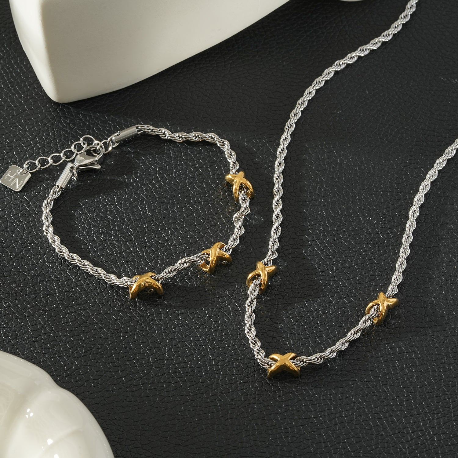 DRAGOSA Two-Tone Rope Chain Charm Bracelet