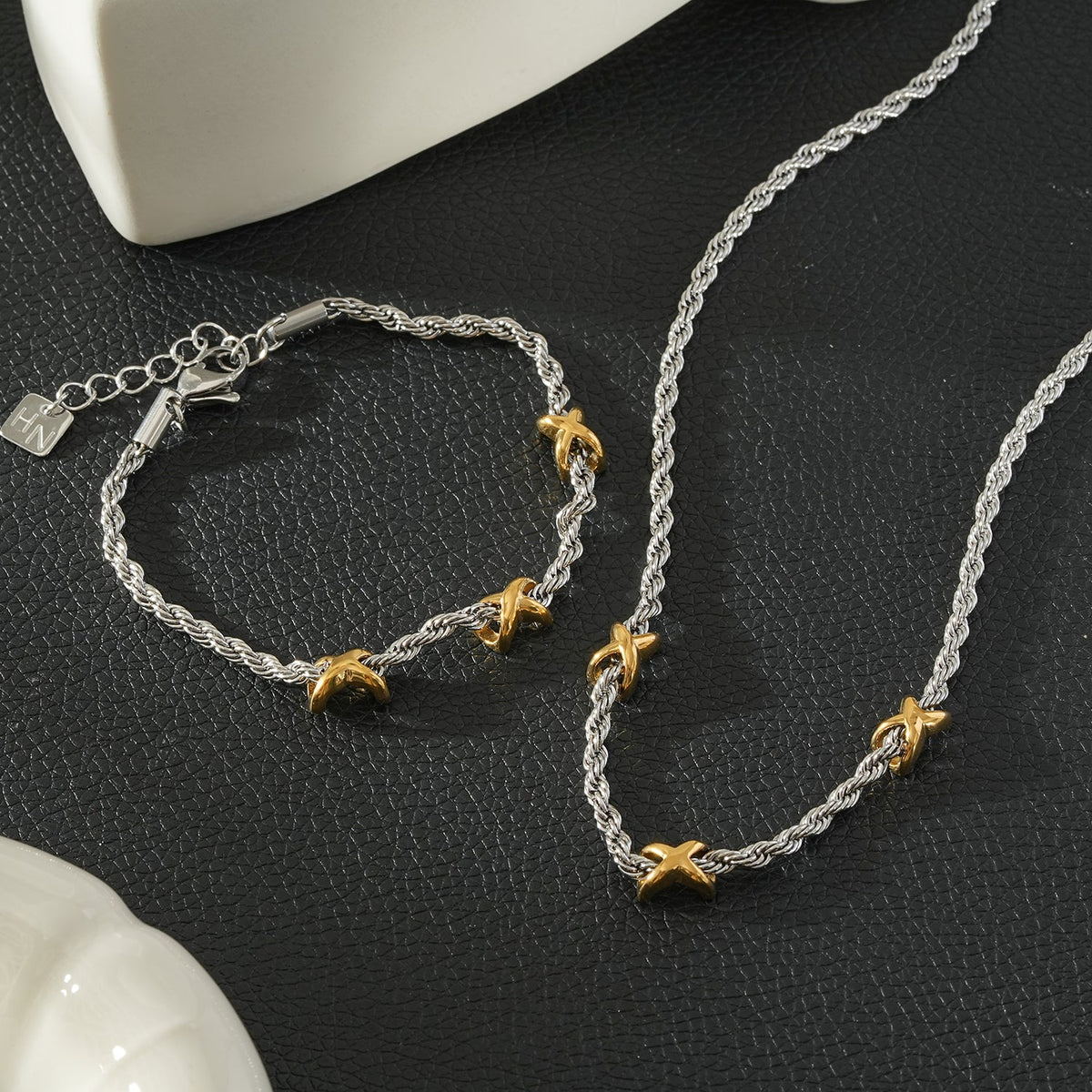 DRAGOSA Two-Tone Rope Chain Charm Bracelet