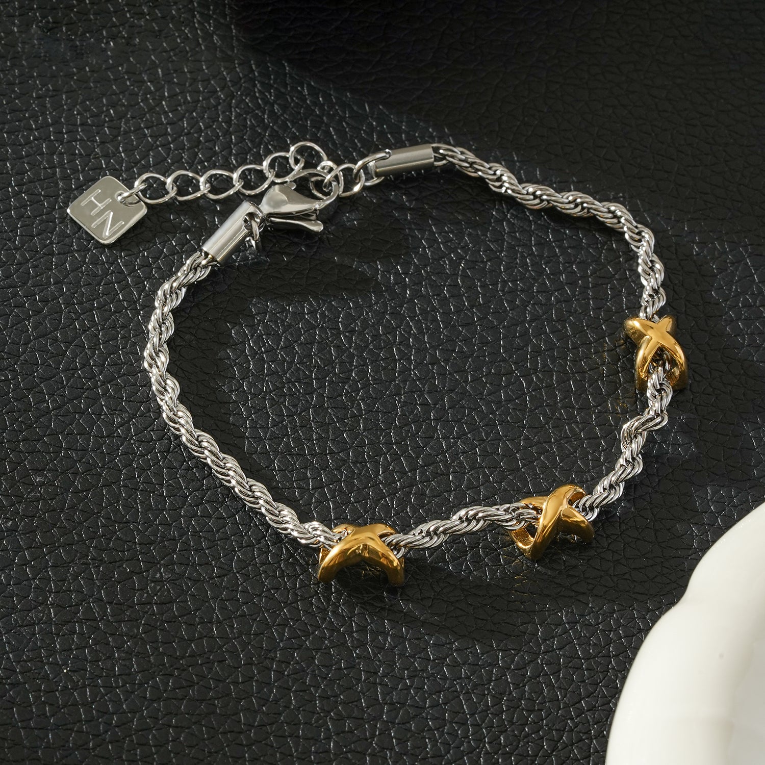 DRAGOSA Two-Tone Rope Chain Charm Bracelet