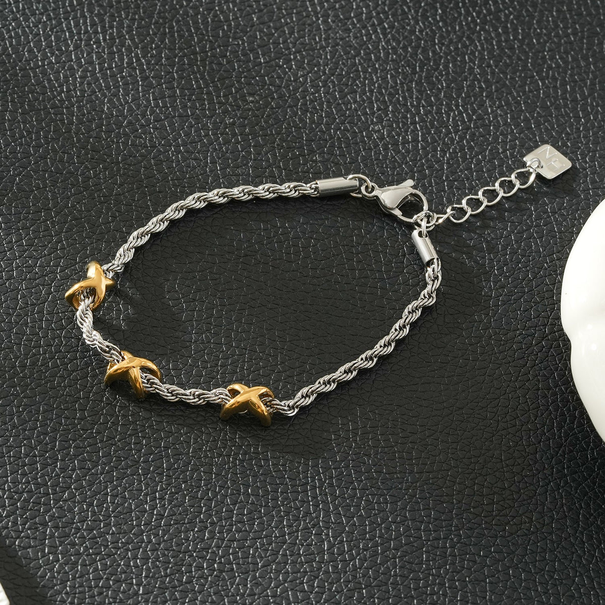 DRAGOSA Two-Tone Rope Chain Charm Bracelet