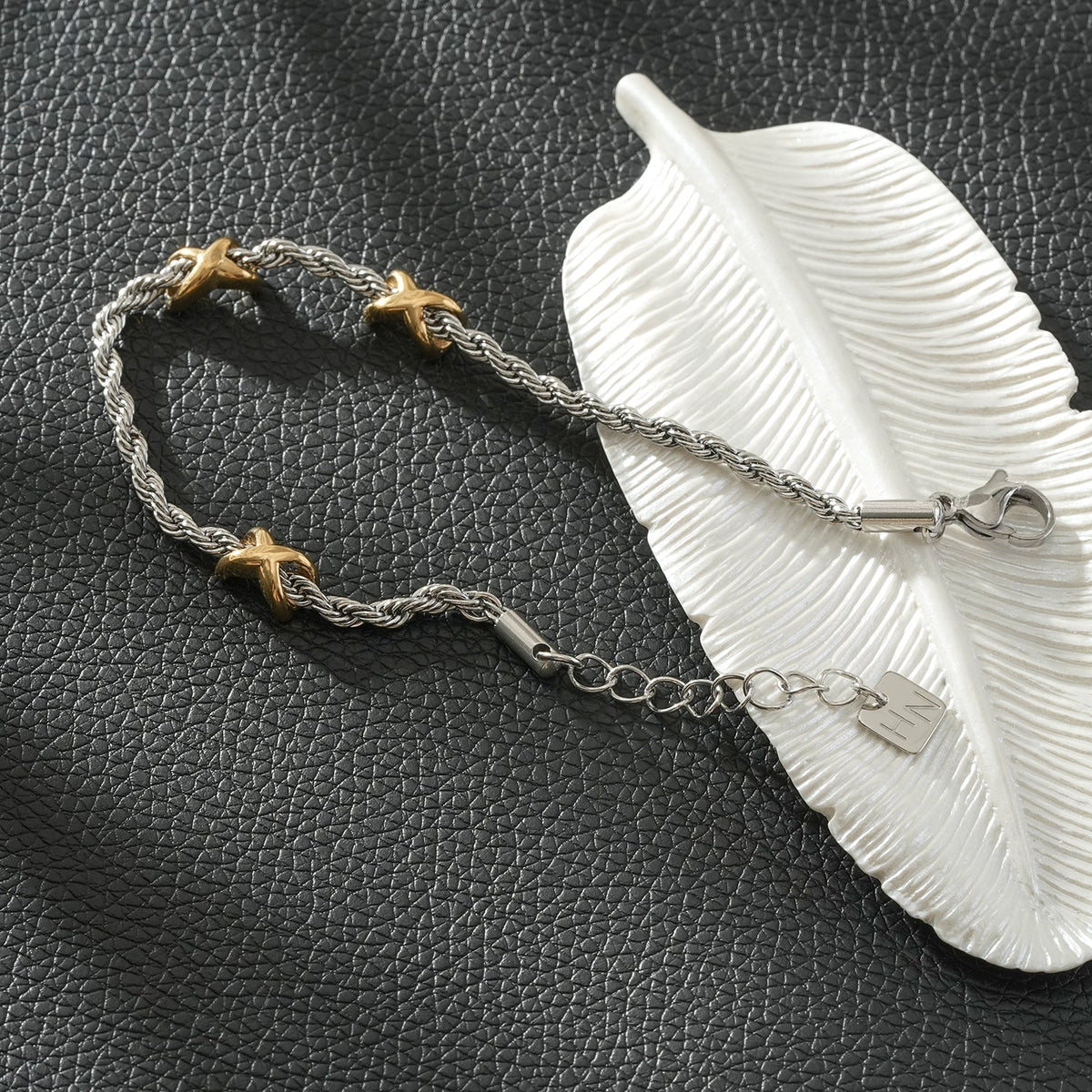 DRAGOSA Two-Tone Rope Chain Charm Bracelet