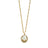 Gold pendant necklace with a freshwater pearl center, surrounded by a halo of sparkling zirconia stones, on a delicate gold chain