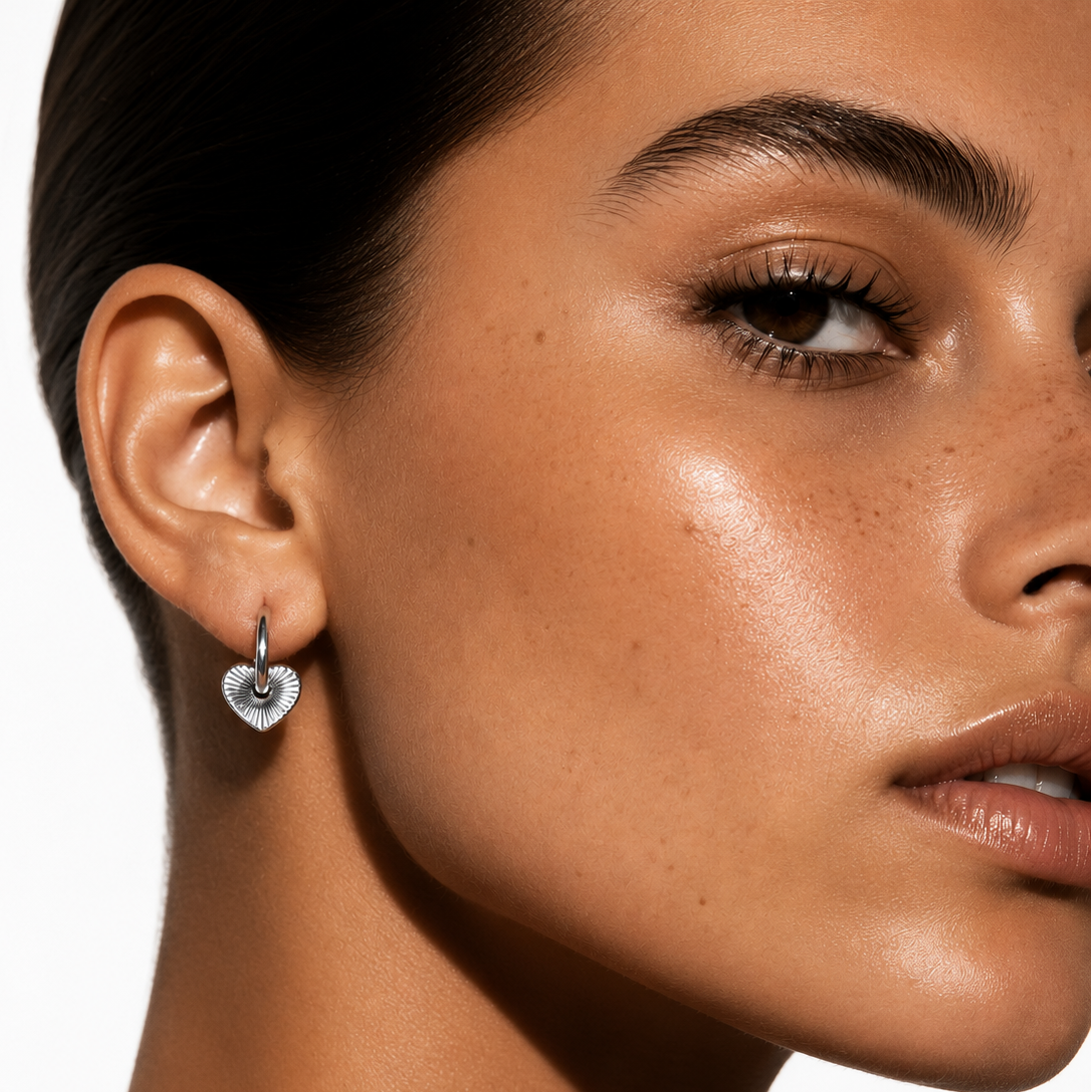 ENDEAR Silver-Tone Heart Charm Hoop Earrings