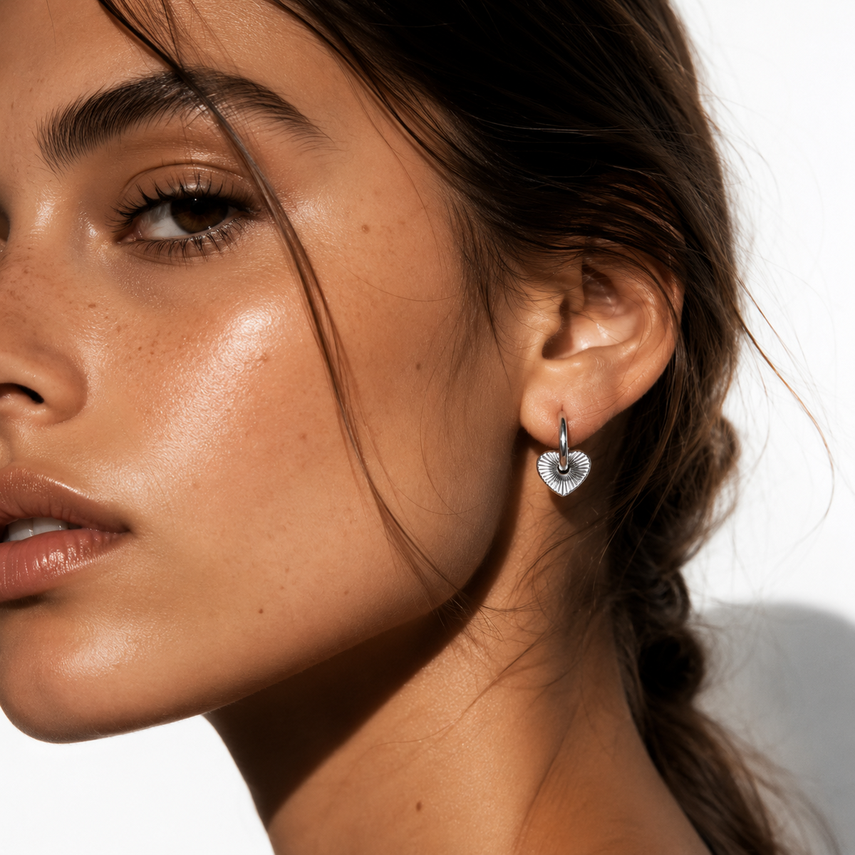 ENDEAR Silver-Tone Heart Charm Hoop Earrings