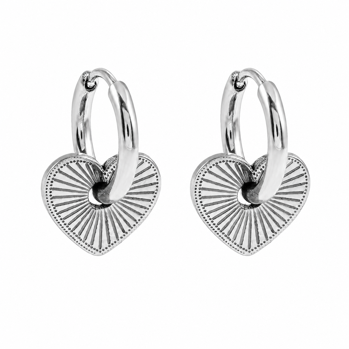 ENDEAR Silver-Tone Heart Charm Hoop Earrings