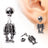 Silver skeleton skull dangle earrings with a two-piece design featuring a skull top and skeleton body, hypoallergenic surgical steel, for gothic or Halloween style - SKU: CTS089-S